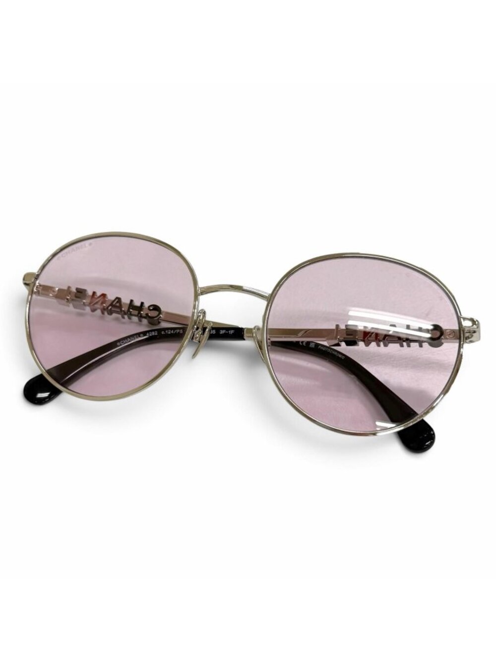 Chanel Panto Shape Sunglasses CC Logo Side Design Boston Eyewear Silver Black